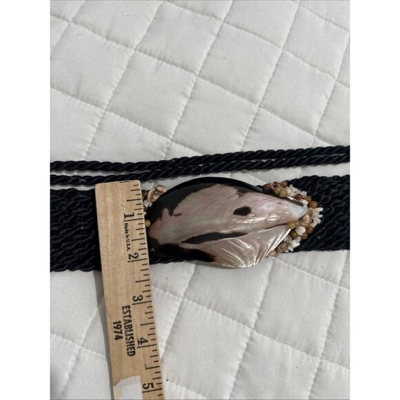 Vintage Statement Shell Braided Belt Womens Waist 80s 90s Boho Black Beaded - Picture 15 of 15